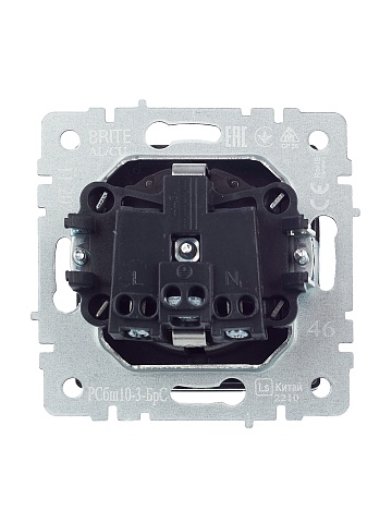 IEK BRITE Розетка 1-местная с заземлением с защитными шторками и крышкой 16А IP20 РСбш10-3-БрС сталь