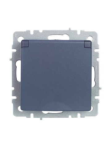 IEK BRITE Розетка 1-местная с заземлением с защитными шторками и крышкой 16А IP20 РСбш10-3-БрМ маренго