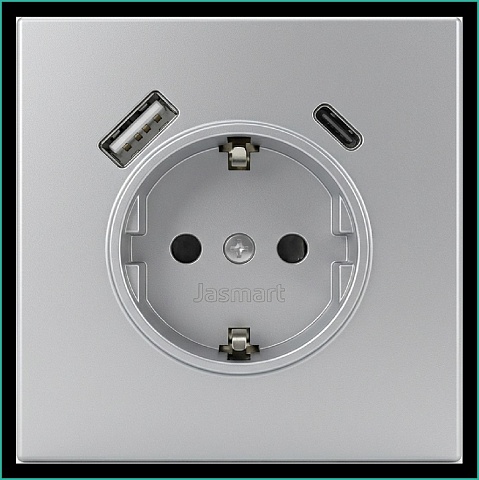 Jasmart FD Алюминий Розетка с/з со шторками 16A c USB A+C 25W