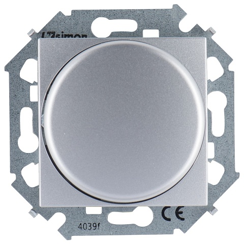 Simon 15 Алюминий Светорегулятор поворотно-нажимной, проходной, 500Вт, 230В, винт. зажим