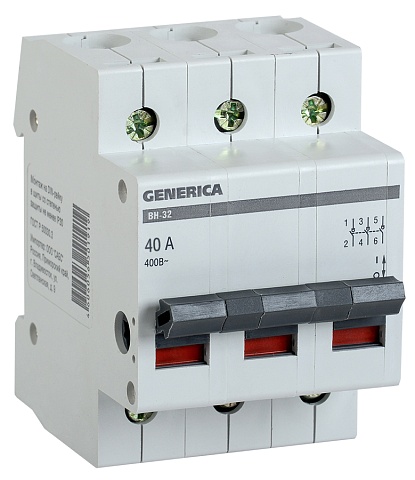 IEK GENERICA Выключатель нагрузки (мини-рубильник) ВН-32 3Р 40А
