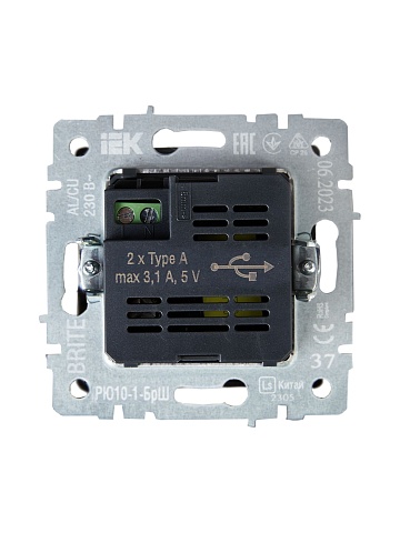 IEK BRITE Роз. USB A+A 3,1А РЮ10-1-БрШ шамп.
