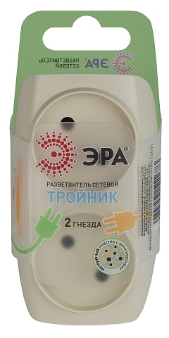 ЭРА Разветвитель электрический SP-2-I на 2 розетки без заземления 16А слоновая кость