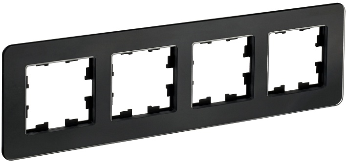 IEK BRITE DECOR Черный матовый стекло скругл.угол Рамка 4-м РУ-4-2-Бр RE