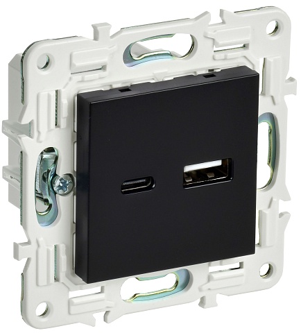 IEK SKANDY Черный Розетка USB A+C 18Вт SK-R13Bl