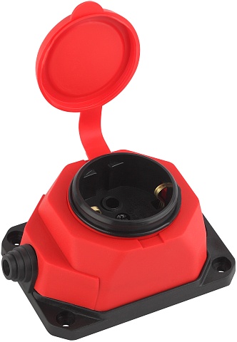 ЭРА Колодка K-1e-RED-IP44 каучуковая с заземлением 1 розетка 16A IP44 красная