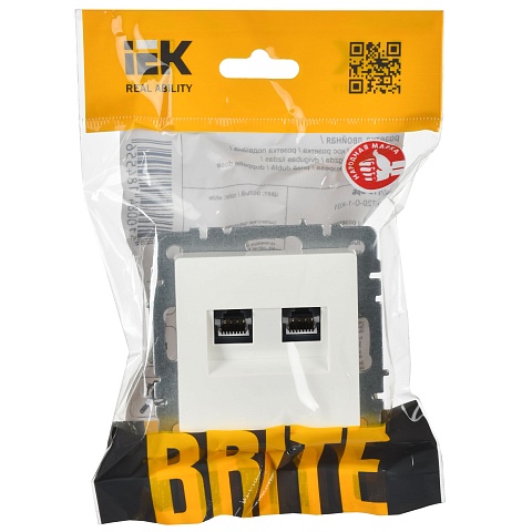 IEK BRITE Розетка компьютерная двойная кат.5E RJ45 РК10-2-БрБ белый