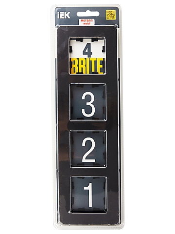 IEK BRITE DECOR Черный металл. скругл.угол Рамка 4-м РУ-4-1-Бр RE