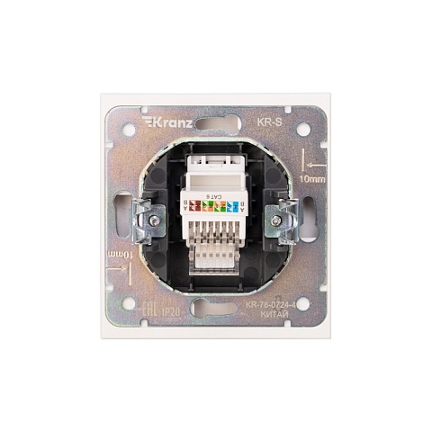 KRANZ STRONG Розетка компьютерная RJ45 кат6 с/у жемчуг, с 1-пост. рамкой