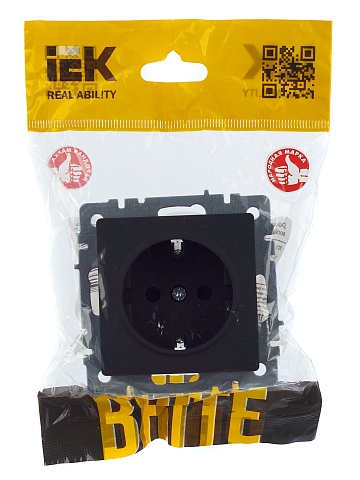 IEK BRITE Розетка 1-местная с заземлением с защитными шторками 16А РС14-1-0-БрГ графит