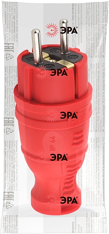 ЭРА Вилка V8-RED-IP44 каучуковая с заземлением прямая 16A IP44 красная