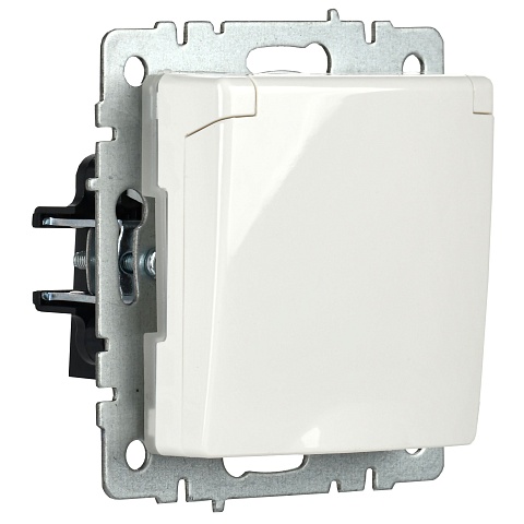 IEK BRITE Розетка 1-местная с заземлением с защитными шторками и крышкой 16А IP44 РСбш10-3-44-БрБ белый