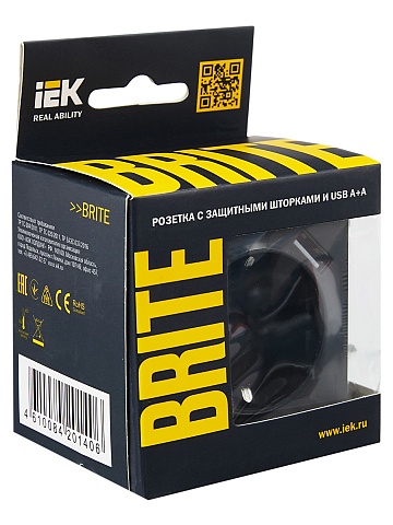 IEK BRITE Роз. с з/к/ш 16А с USB A+A 3,1А РЮш10-2-БрГ граф.