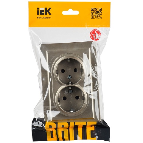 IEK BRITE Розетка 2-местная с заземлением без защитных шторок 16А в сборе РС12-3-БрШ шампань