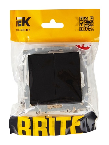 IEK BRITE Выключатель 2-клавишный проходной 10А ВС10-2-6-БрЧ черный