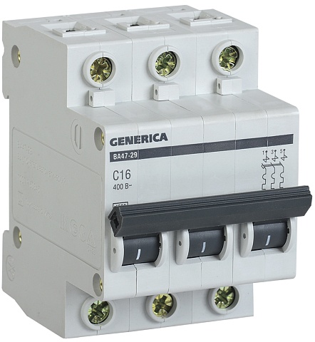 IEK GENERICA Автоматический выключатель ВА47-29 3Р 16А 4,5кА (С)