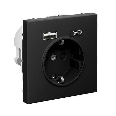 Systeme Electric ArtGallery Карбон Розетка 16А с 2 USB A+C, 5В/2,4А/3,0А, 2х5В/1,5А, механизм