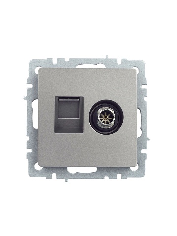 IEK BRITE Розетка двойная TV+RJ45 кат.5E РТВ/РК12-БрС сталь