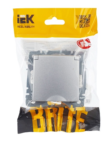IEK BRITE Розетка 1-местная с заземлением с защитными шторками и крышкой 16А IP20 РСбш10-3-БрА алюминий