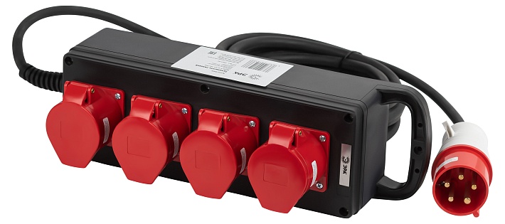 ЭРА Удлинитель силовой IND380-U-4e-5x4-5m-IP44 на 380В на каучуковой колодке 4 розетки 4xCEE 5P 5м КГ 5х4 32A IP44