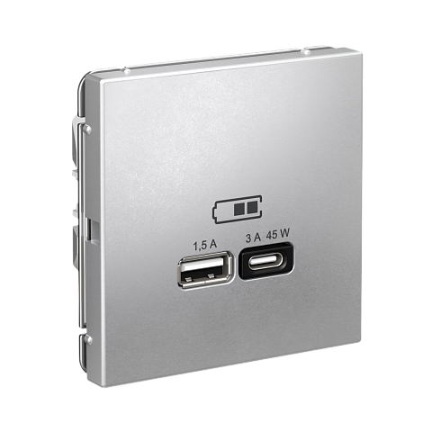 Systeme Electric ArtGallery Алюминий USB Розетка A + тип-C 45Вт высокоскор.заряд. QC, PD, механизм