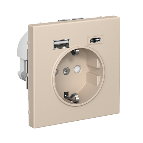 Systeme Electric ArtGallery Песочный Розетка 16А с 2 USB A+C, 5В/2,4А/3,0А, 2х5В/1,5А, механизм