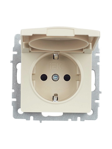 IEK BRITE Розетка 1-местная с заземлением с защитными шторками и крышкой 16А IP44 РСбш10-3-44-БрКр бежевый