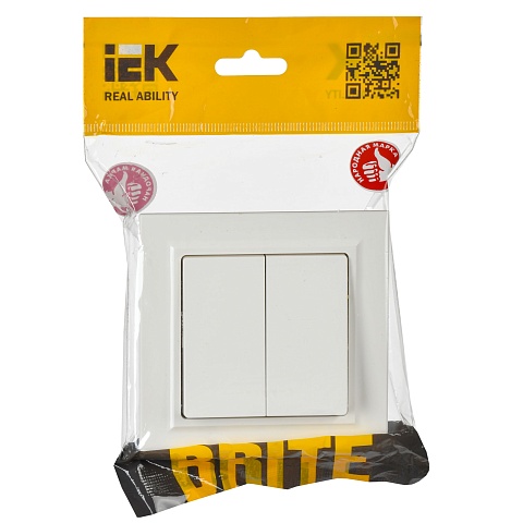 IEK BRITE Выключатель 2-клавишный проходной 10А ВС10-2-6-БрБ белый