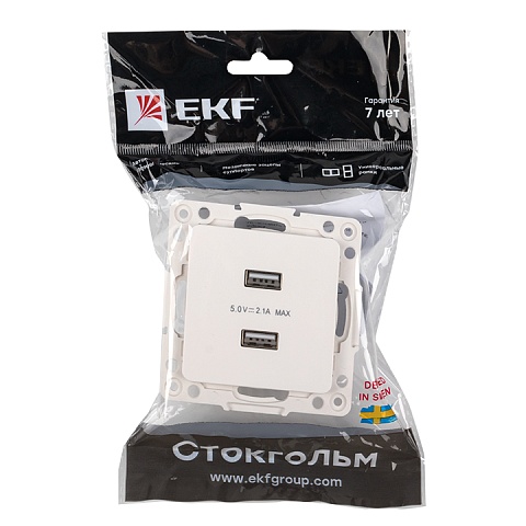 EKF PROxima Стокгольм Белый Розетка USB 2-ая, 2,1А