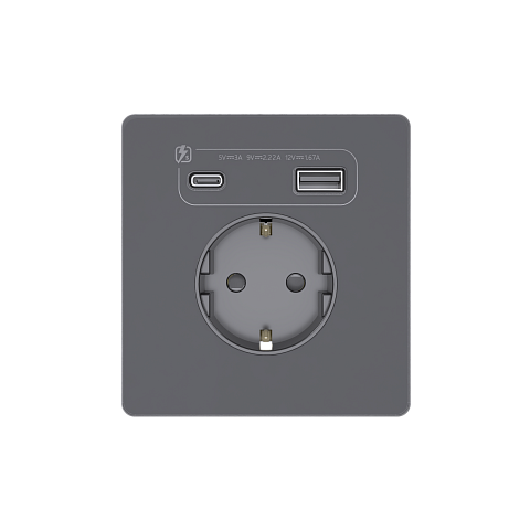 Systeme Electric Systeme Infinity Вулканический пепел Розетка с заземлением со шт. с USB А+С 20Вт