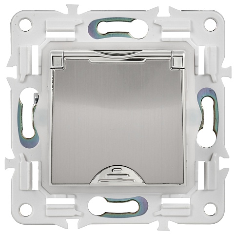 IEK SKANDY Никель Розетка с/з с защитными шторками и крышкой 16А IP44 SK-R11N