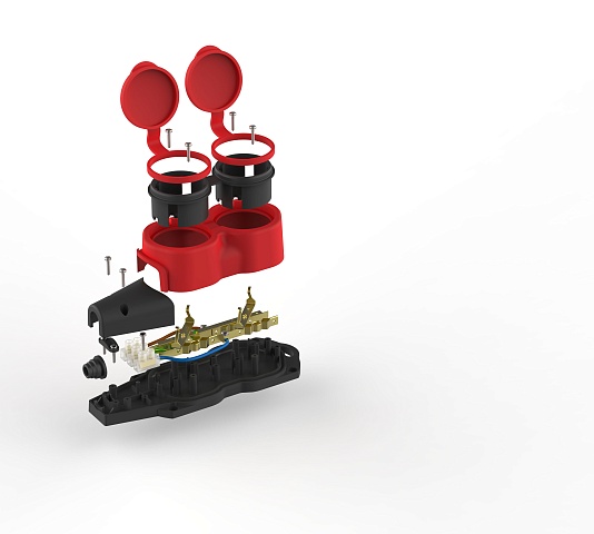 ЭРА Колодка KX-2e-RED-IP44 каучуковая с заземлением 2 розетки 16A IP44 красная