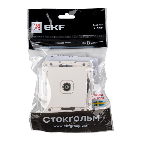 EKF PROxima Стокгольм Белый Розетка TV, 75Ом, 5-862МГц