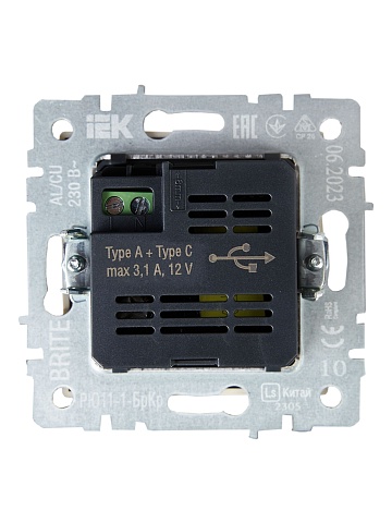 IEK BRITE Роз. USB A+C 18Вт РЮ11-1-БрКр беж.