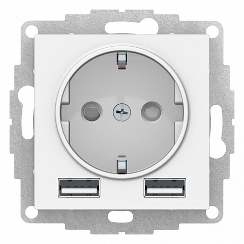 SE AtlasDesign Белый Розетка SO + USB A+A, 5В/2,4А, 2х5В/1,2А, механизм
