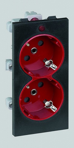 Simon Connect Графит/Красная Розетка двойная, 2к+з Schuko, 16А, 250В, Cima-модуль 52x108 мм