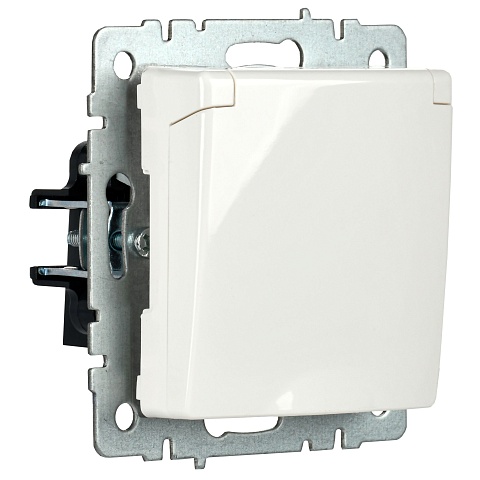 IEK BRITE Розетка 1-местная с заземлением с защитными шторками и крышкой 16А IP20 РСбш10-3-БрБ белый