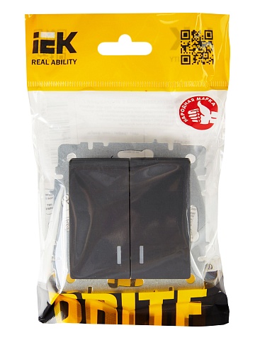 IEK BRITE Выключатель 2-клавишный с индикацией 10А ВС10-2-1-БрГ графит