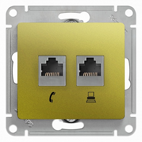 SE Glossa Фисташковый Розетка 2-ая RJ11+RJ45, кат.5E