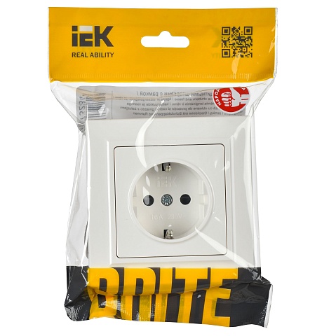 IEK BRITE Розетка 1-местная с заземлением с защитными шторками 16А в сборе РСР14-1-0-БрБ белый