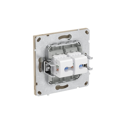 DKC KANT Компьютерная розетка RJ-45 без шторки, кат.6А двойная, ванильный марципан