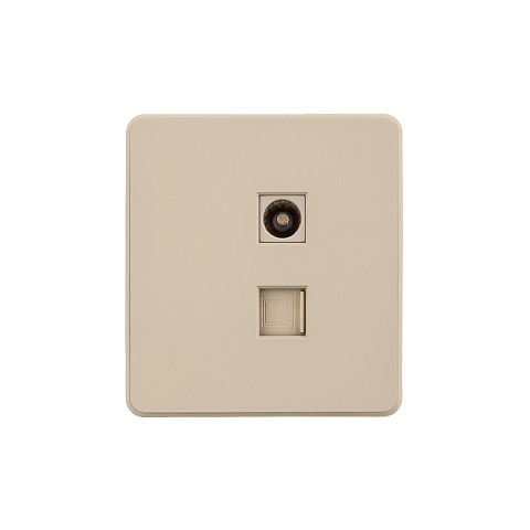 KRANZ ROUND Розетка компьютерная RJ45 кат6 + TV с/у шелк, с 1-пост. рамкой