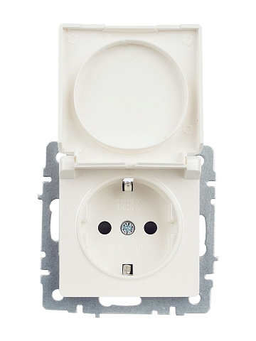 IEK BRITE Розетка 1-местная с заземлением с защитными шторками и крышкой 16А IP44 РСбш10-3-44-БрЖ жемчуг