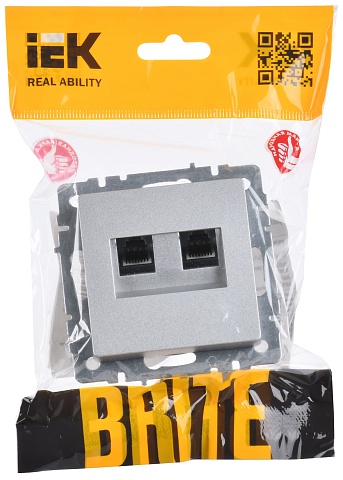 IEK BRITE Розетка двойная RJ11+RJ45 кат.5E РК/Т12-БрА алюминий