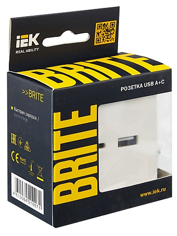 IEK BRITE Роз. USB A+C 18Вт РЮ11-1-БрЖ жемч.