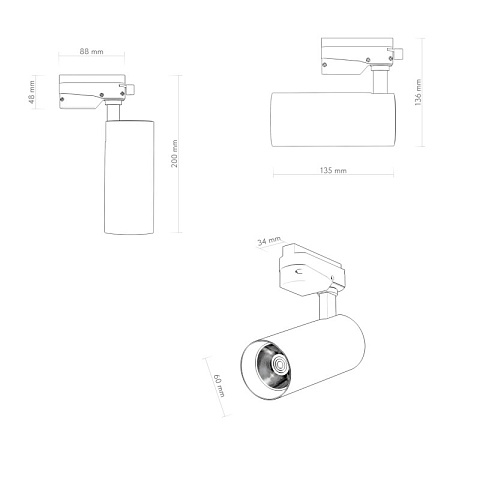Denkirs DK6452-BK Трековый светильник SOLID KOPER, 135мм, d60, 220V, LED 4000K, 15W, IP20, черный, алюминий