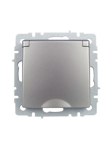IEK BRITE Розетка 1-местная с заземлением с защитными шторками и крышкой 16А IP20 РСбш10-3-БрС сталь