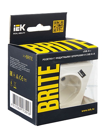 IEK BRITE Роз. с з/к/ш 16А с USB A+A 3,1А РЮш10-2-БрБ бел.