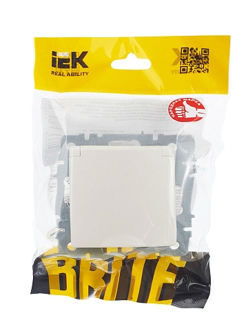 IEK BRITE Розетка 1-местная с заземлением с защитными шторками и крышкой 16А IP20 РСбш10-3-БрЖ жемчуг