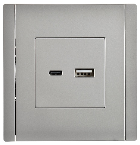 IEK FORTE&PIANO Сталь Розетка USB A+C 18Вт FP551